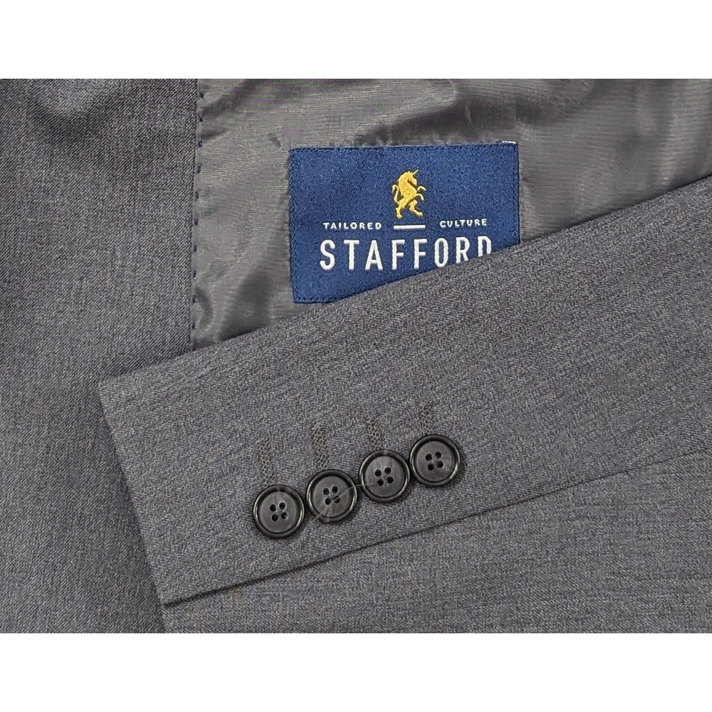 Stafford Blazer Sport Coat Jacket Travel Classic Fit Poly Blend 44R Gray EUC